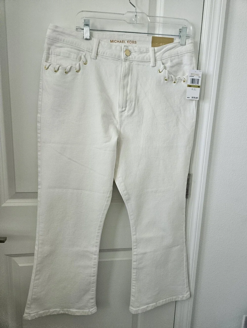 NWT Michael Kors White Selma Flared Jeams Size 14 , 25